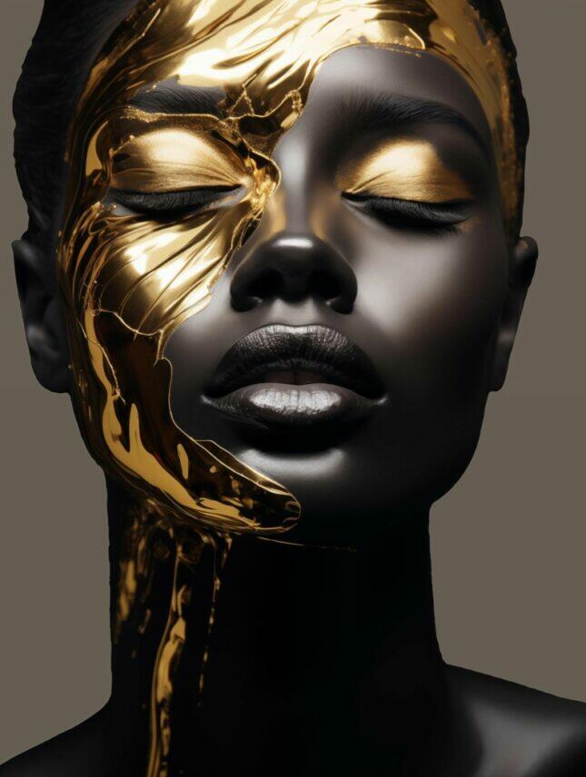 Glasschilderij - Exclusive - Staand - Abstract Vrouw Goud Jane - meubelboutique.nl