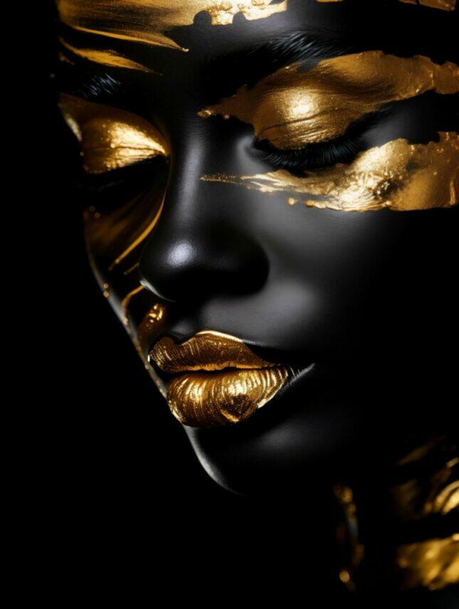 Glasschilderij - Exclusive - Staand - Vrouw met Goud Prime II - meubelboutique.nl