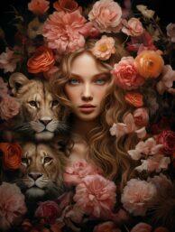 Glasschilderij - Exclusive - Staand - Vrouw met Roze Bloemen Amber - meubelboutique.nl