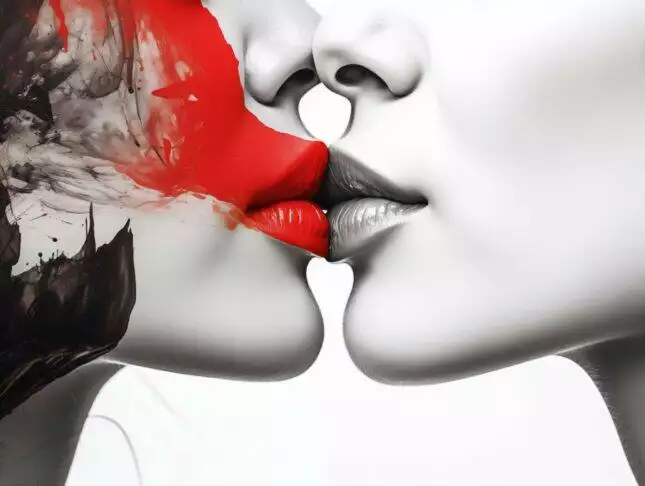 Glasschilderij - Exclusive - Liggend - Secret Kiss - meubelboutique.nl