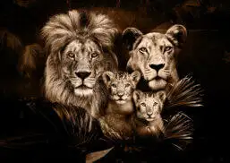 100x150 / 80x120cm - exclusive - dieren - lynn leeuwen familie welpjes - 1, 2, 3, 4 welpen - glasschilderij - meubelboutique. Nl